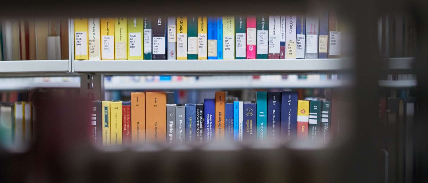 Library picture with books at McMaster University, Hamilton, Ontario, Canada