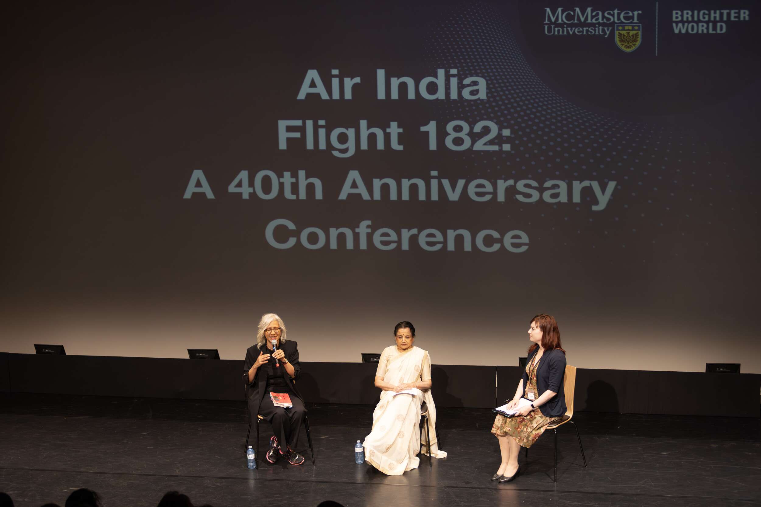 Renée Sarojini Saklikar in conversation with (from left to right) Lata Pada and Elan Marchinko during Commemorating the Air India Tragedy through the Arts.
