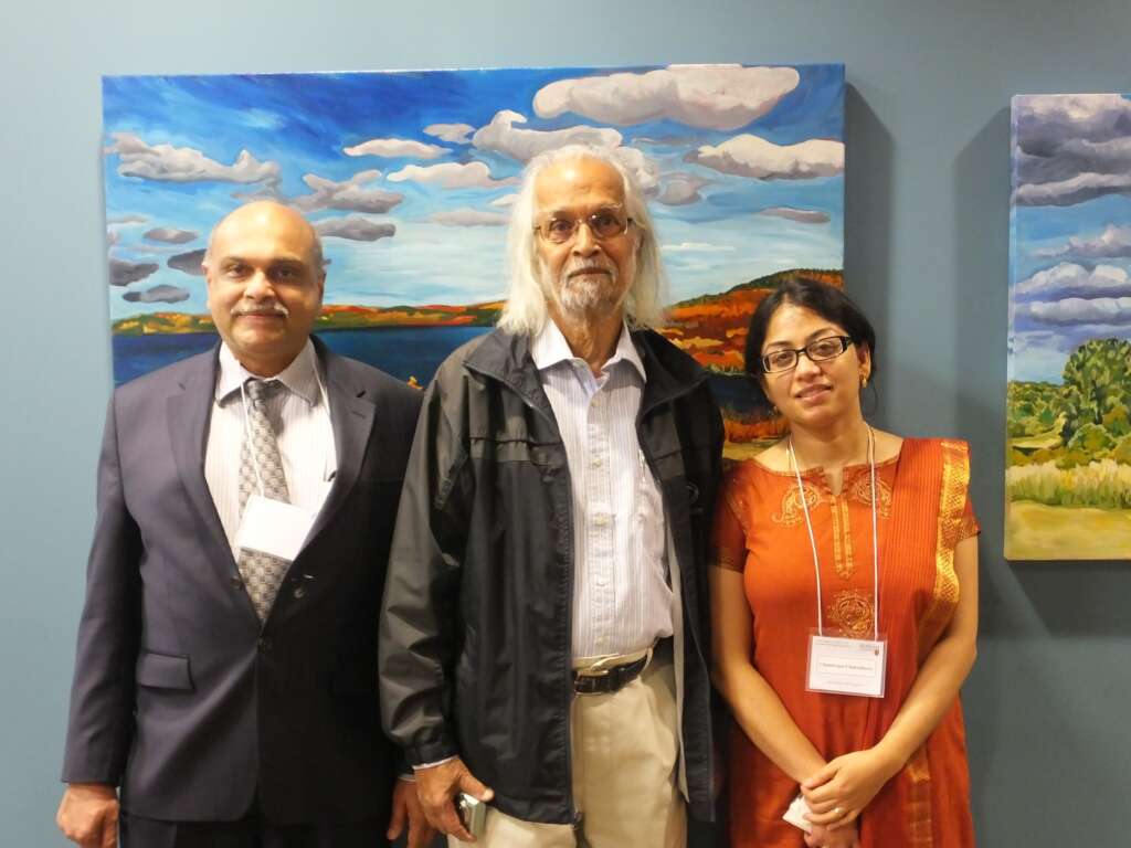 Dr. Anant Anantaraman (centre) with Dr. Chandrima Chakraborty (on right) and Biju George (on left); McMaster University; May 6-7, 2016