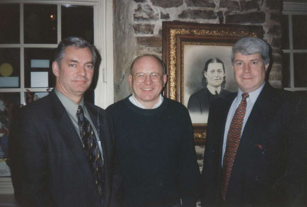 Photo of Inspector Doug Henderson, Sergeant Terry Goral, and Chief of the Air India Task Force Jerry Boss; November 1997; photo by Sundaram (Ramu) Ramakesavan