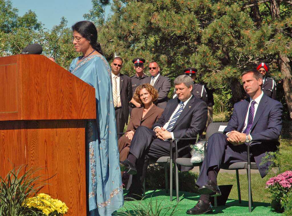 Jayashree Thampi speaks at the 2007 Air India Memorial Service; Toronto, Ontario; June 23, 2007; photo donated by Venu and Jayashree Thampi