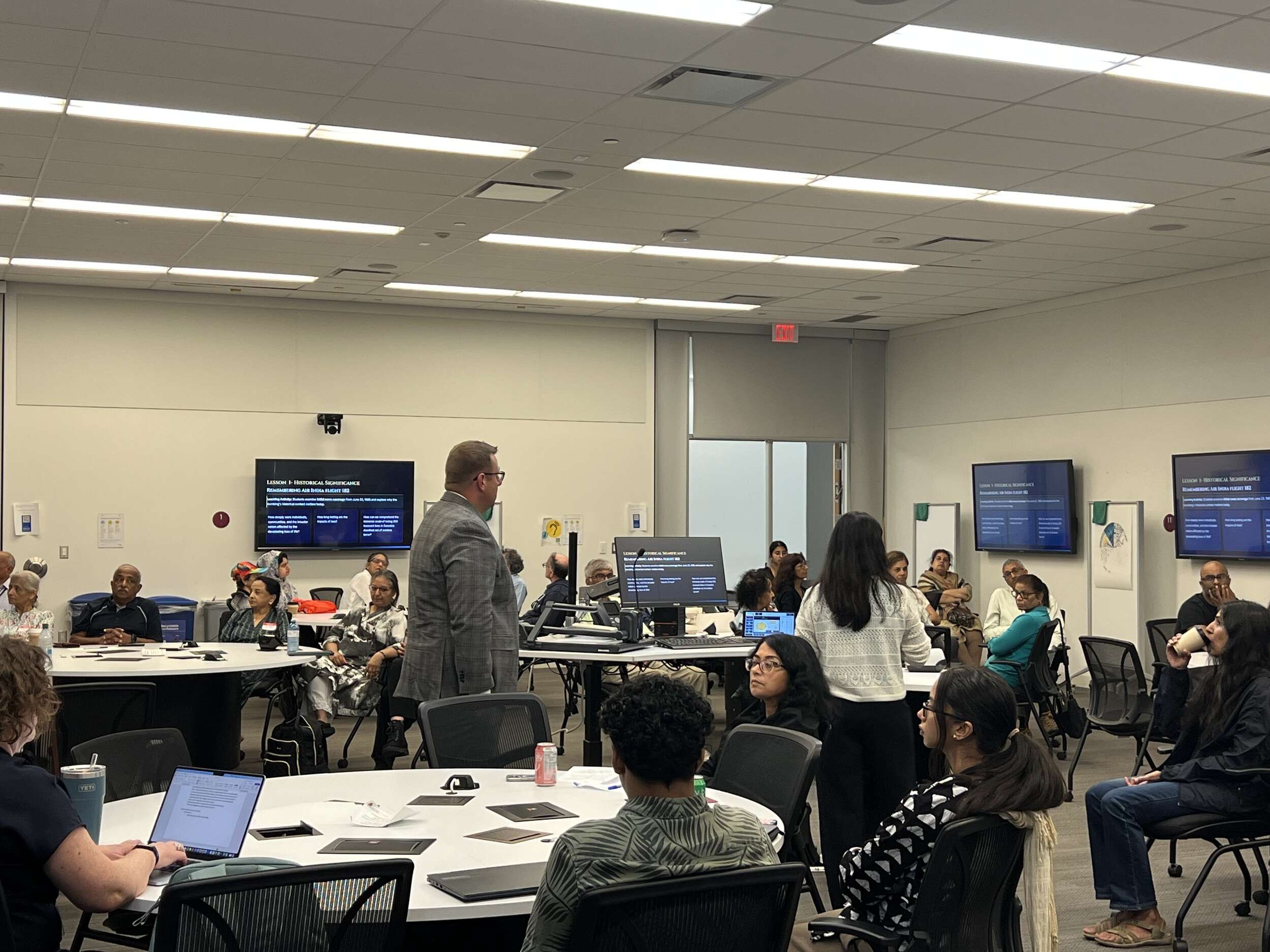 Joshua Armstrong and Kavitha Krishna present an educational module on Air India Flight 182 during Flight 182 @ 40: Remembering the 1985 Air India Bombings in Film, McMaster University; June 6, 2026